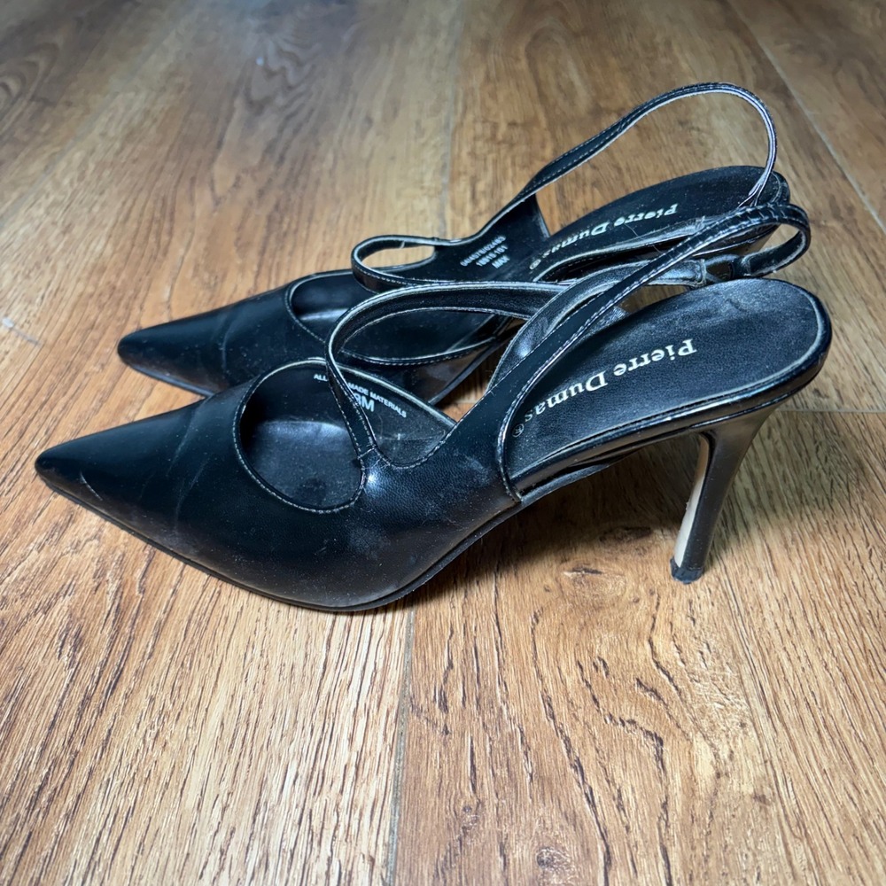 Pierre Dumas Max Black Pointed Toe Slingback Stiletto Pumps Heels 8M - Picture 5 of 10